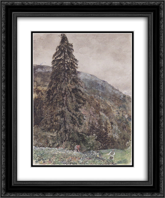 The large pine in Gastein 20x24 Black Ornate Wood Framed Art Print Poster with Double Matting by Alt, Rudolf von