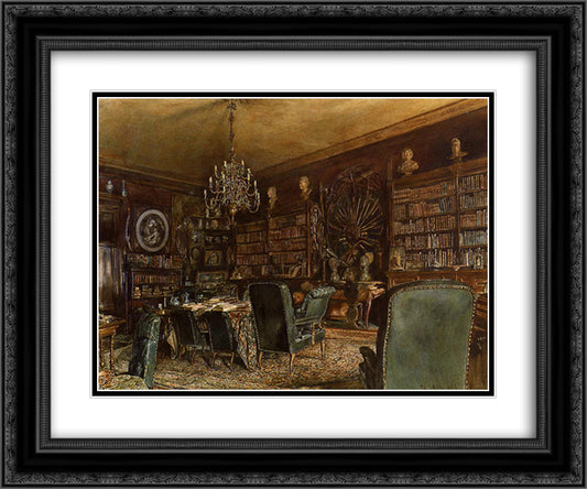 The Library of the Palais Lanckoronski, Vienna 24x20 Black Ornate Wood Framed Art Print Poster with Double Matting by Alt, Rudolf von