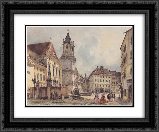 The main square in Bratislava 24x20 Black Ornate Wood Framed Art Print Poster with Double Matting by Alt, Rudolf von