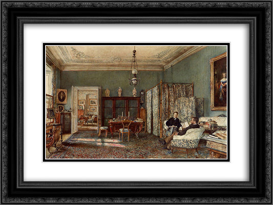 The Morning Room of the Palais Lanckoronski, Vienna 24x18 Black Ornate Wood Framed Art Print Poster with Double Matting by Alt, Rudolf von