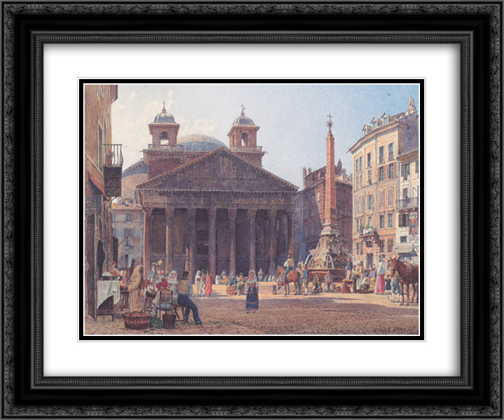 The Pantheon and the Piazza della Rotonda in Rome 24x20 Black Ornate Wood Framed Art Print Poster with Double Matting by Alt, Rudolf von