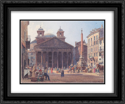 The Pantheon and the Piazza della Rotonda in Rome 24x20 Black Ornate Wood Framed Art Print Poster with Double Matting by Alt, Rudolf von