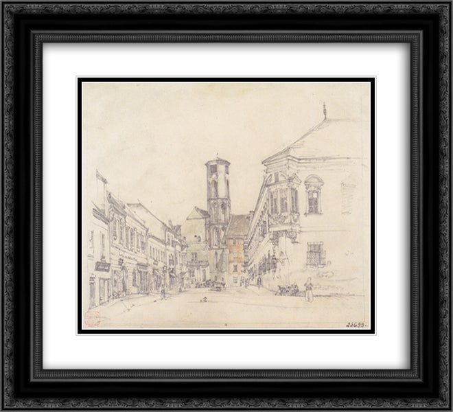The parish church in Ofen 22x20 Black Ornate Wood Framed Art Print Poster with Double Matting by Alt, Rudolf von