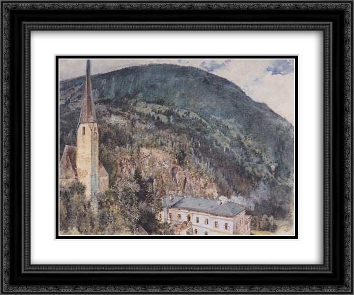 The St. Nicholas Church in Gastein 24x20 Black Ornate Wood Framed Art Print Poster with Double Matting by Alt, Rudolf von