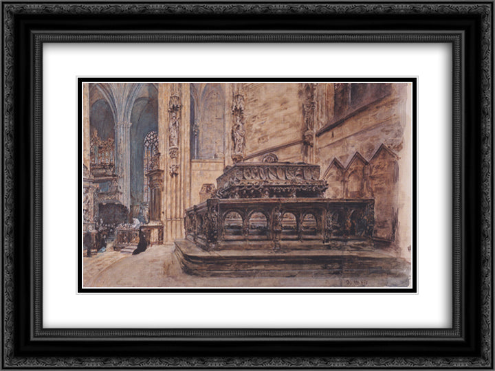 The tomb of Emperor Frederick III in the Stephansdom in Vienna 24x18 Black Ornate Wood Framed Art Print Poster with Double Matting by Alt, Rudolf von
