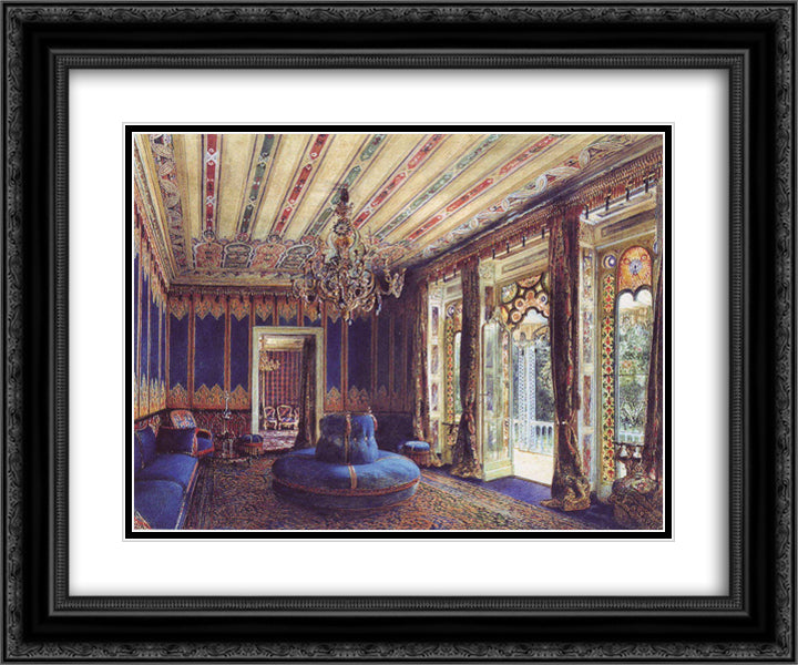 The Turkish Salon, Villa Hugel, Hietzing, Vienna 24x20 Black Ornate Wood Framed Art Print Poster with Double Matting by Alt, Rudolf von