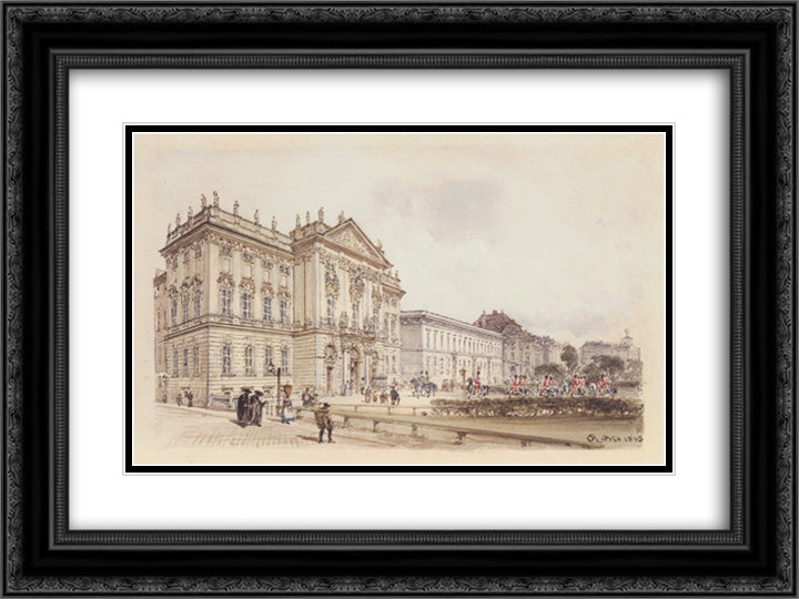 Trautson Palace in Vienna 24x18 Black Ornate Wood Framed Art Print Poster with Double Matting by Alt, Rudolf von