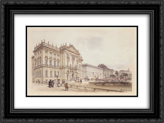 Trautson Palace in Vienna 24x18 Black Ornate Wood Framed Art Print Poster with Double Matting by Alt, Rudolf von