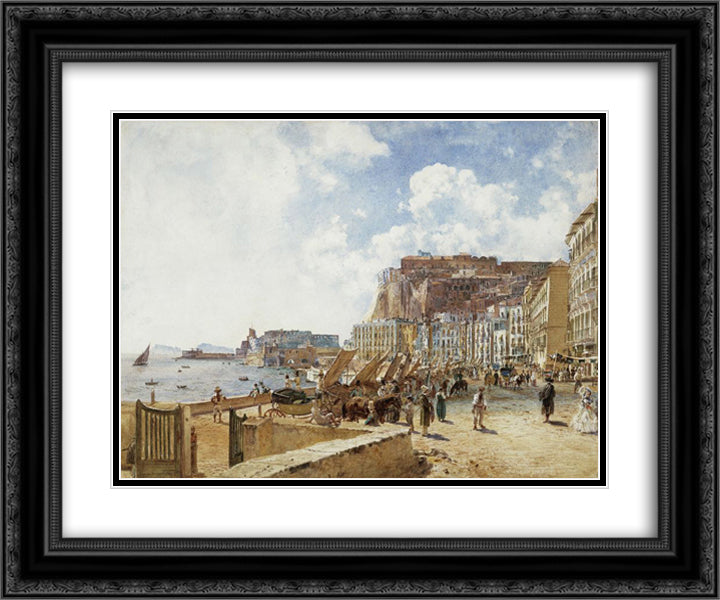 View of Naples 24x20 Black Ornate Wood Framed Art Print Poster with Double Matting by Alt, Rudolf von