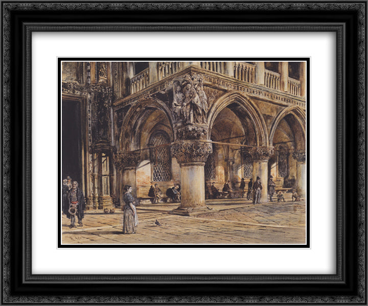 View of the Ducal Palace in Venice 24x20 Black Ornate Wood Framed Art Print Poster with Double Matting by Alt, Rudolf von