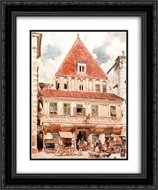 Watercolour of Steyr Bummerlhaus 20x24 Black Ornate Wood Framed Art Print Poster with Double Matting by Alt, Rudolf von