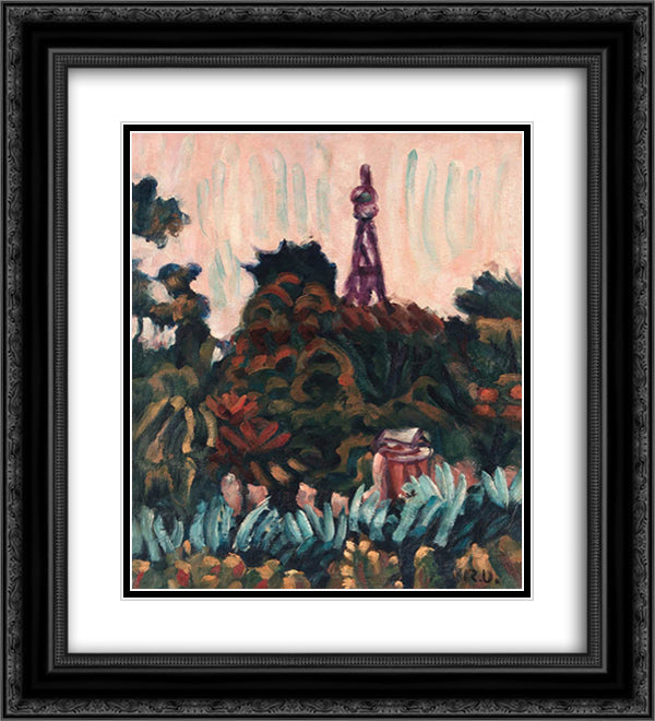 Eiffel Tower 20x22 Black Ornate Wood Framed Art Print Poster with Double Matting by Umehara, Ryuzaburo