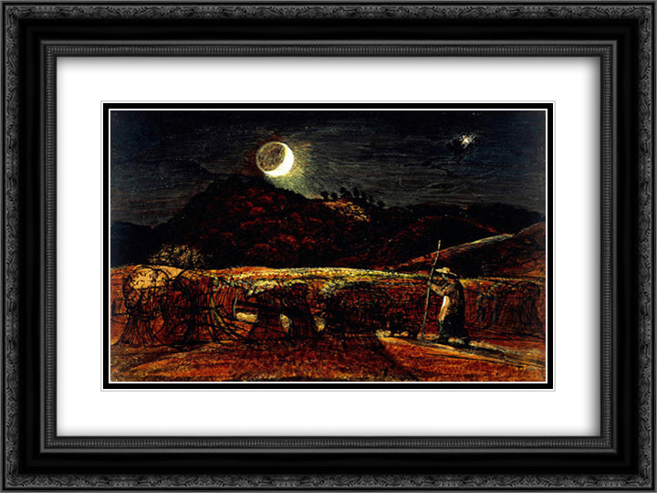 A Cornfield by Moonlight with the Evening Star 24x18 Black Ornate Wood Framed Art Print Poster with Double Matting by Palmer, Samuel