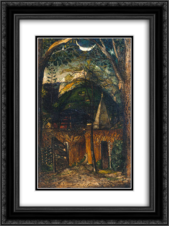 A Hilly Scene 18x24 Black Ornate Wood Framed Art Print Poster with Double Matting by Palmer, Samuel