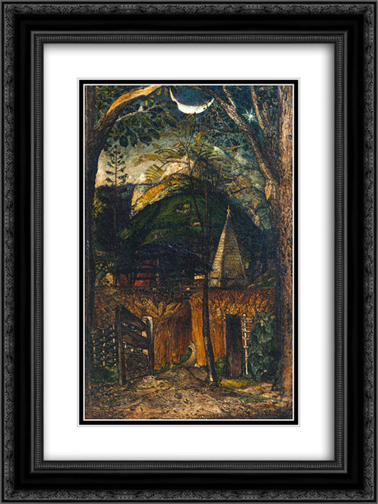 A Hilly Scene 18x24 Black Ornate Wood Framed Art Print Poster with Double Matting by Palmer, Samuel