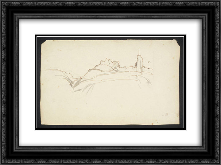 A Ruined Castle on a Hill 24x18 Black Ornate Wood Framed Art Print Poster with Double Matting by Palmer, Samuel