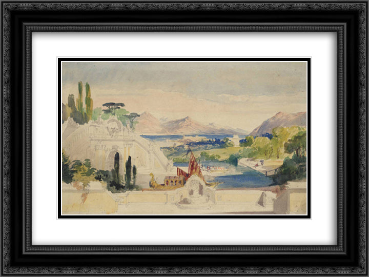 Fantasy View of Lake Nemi 24x18 Black Ornate Wood Framed Art Print Poster with Double Matting by Palmer, Samuel