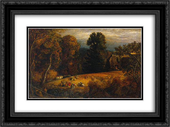 The Gleaning Field 1833 24x18 Black Ornate Wood Framed Art Print Poster with Double Matting by Palmer, Samuel