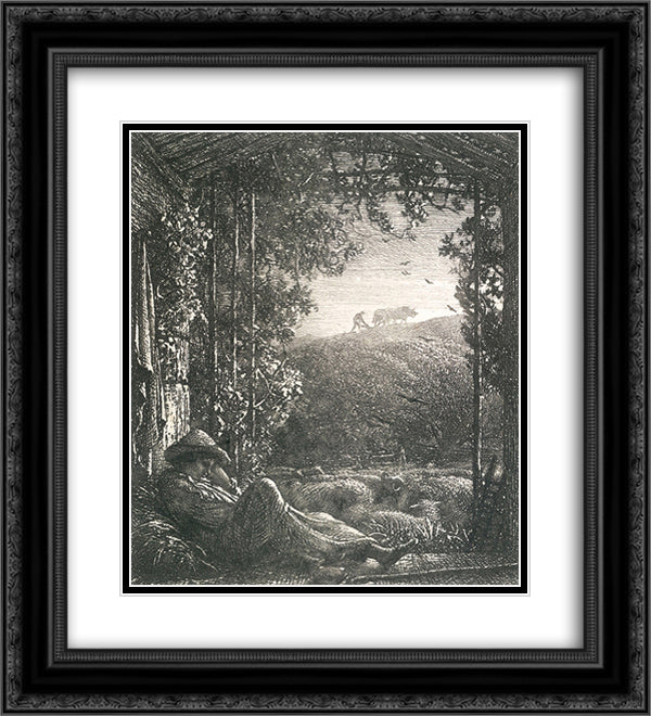 The Sleeping Shepherd - Early Morning 20x22 Black Ornate Wood Framed Art Print Poster with Double Matting by Palmer, Samuel