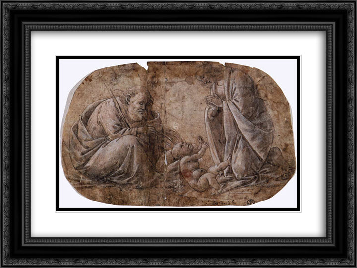 Adoration of the Child 24x18 Black Ornate Wood Framed Art Print Poster with Double Matting by Botticelli, Sandro