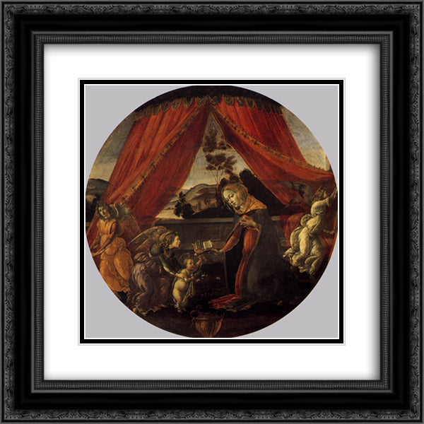 Madonna with Child and Three Angels 20x20 Black Ornate Wood Framed Art Print Poster with Double Matting by Botticelli, Sandro