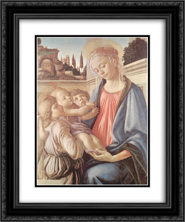 Madonna with two angels 20x24 Black Ornate Wood Framed Art Print Poster with Double Matting by Botticelli, Sandro