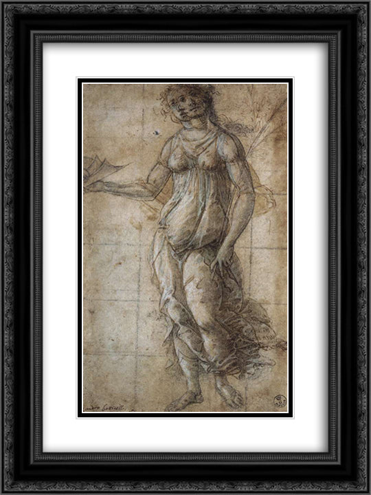 Pallas 18x24 Black Ornate Wood Framed Art Print Poster with Double Matting by Botticelli, Sandro