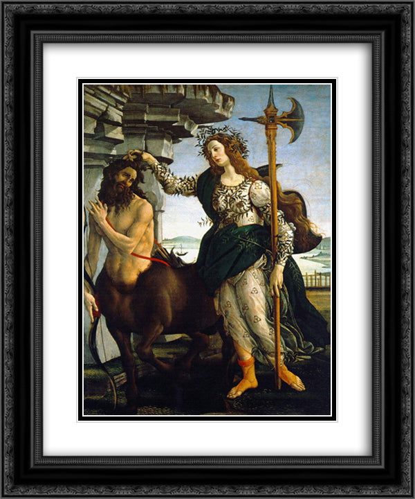 Pallas and Centaur 20x24 Black Ornate Wood Framed Art Print Poster with Double Matting by Botticelli, Sandro