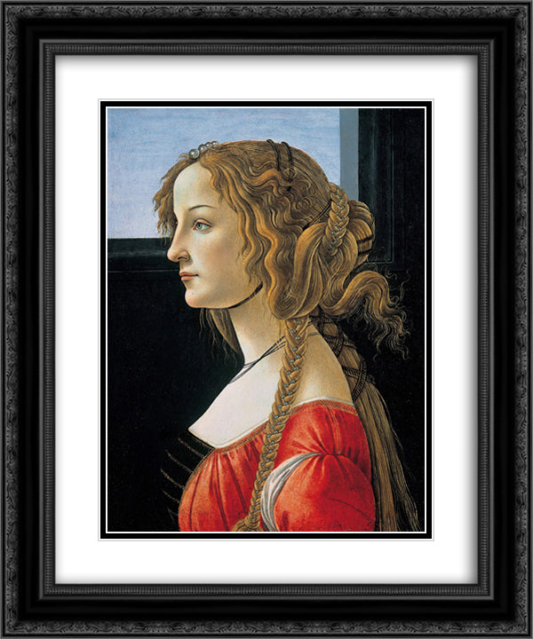 Portrait of Simonetta Vespucci 20x24 Black Ornate Wood Framed Art Print Poster with Double Matting by Botticelli, Sandro