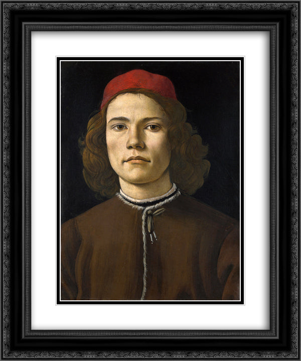 Portrait of a Young Man 20x24 Black Ornate Wood Framed Art Print Poster with Double Matting by Botticelli, Sandro