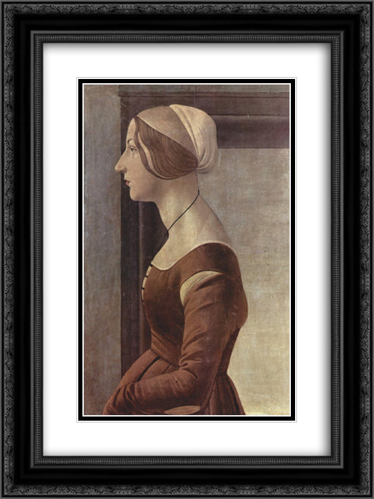 Portrait of a young woman 18x24 Black Ornate Wood Framed Art Print Poster with Double Matting by Botticelli, Sandro