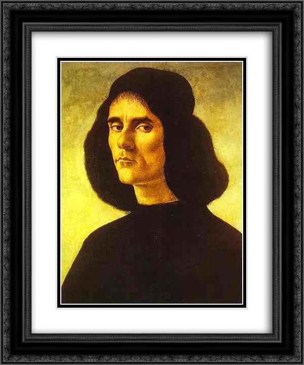 Portrait of a Man 20x24 Black Ornate Wood Framed Art Print Poster with Double Matting by Botticelli, Sandro