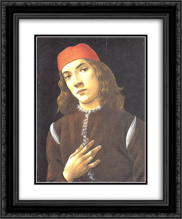 Portrait of a Young Man 20x24 Black Ornate Wood Framed Art Print Poster with Double Matting by Botticelli, Sandro