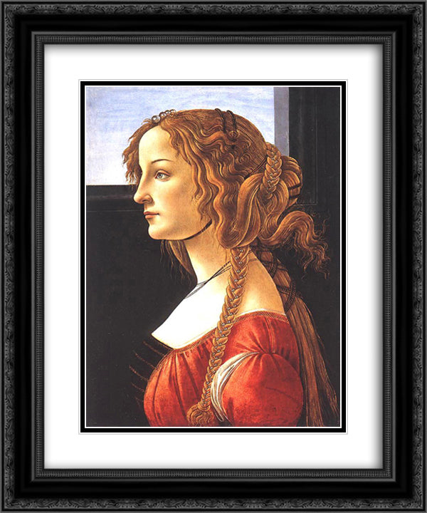 Portrait of a Young Woman 20x24 Black Ornate Wood Framed Art Print Poster with Double Matting by Botticelli, Sandro