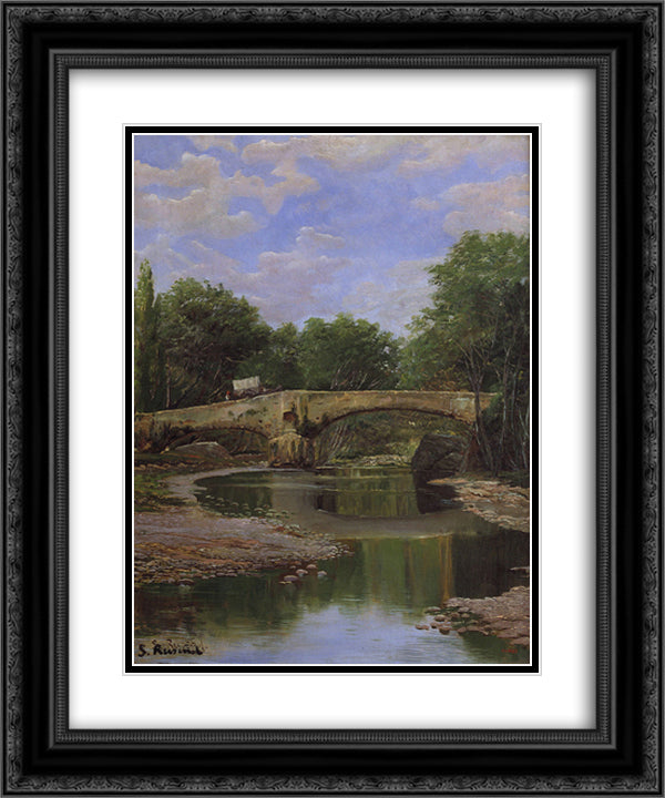 Bridge over a River 20x24 Black Ornate Wood Framed Art Print Poster with Double Matting by Rusinol, Santiago