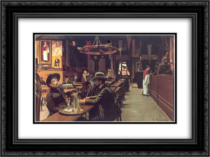 Cafe des Incoherents, Montmartre 24x18 Black Ornate Wood Framed Art Print Poster with Double Matting by Rusinol, Santiago