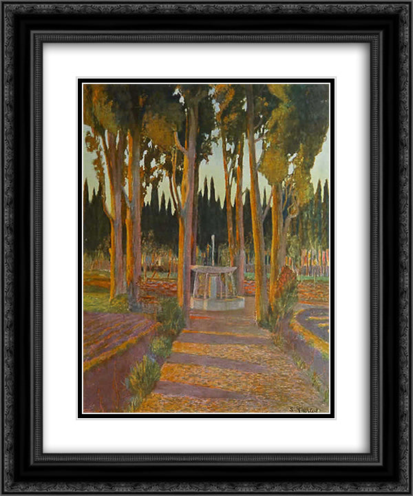 Cipreses dorados 20x24 Black Ornate Wood Framed Art Print Poster with Double Matting by Rusinol, Santiago