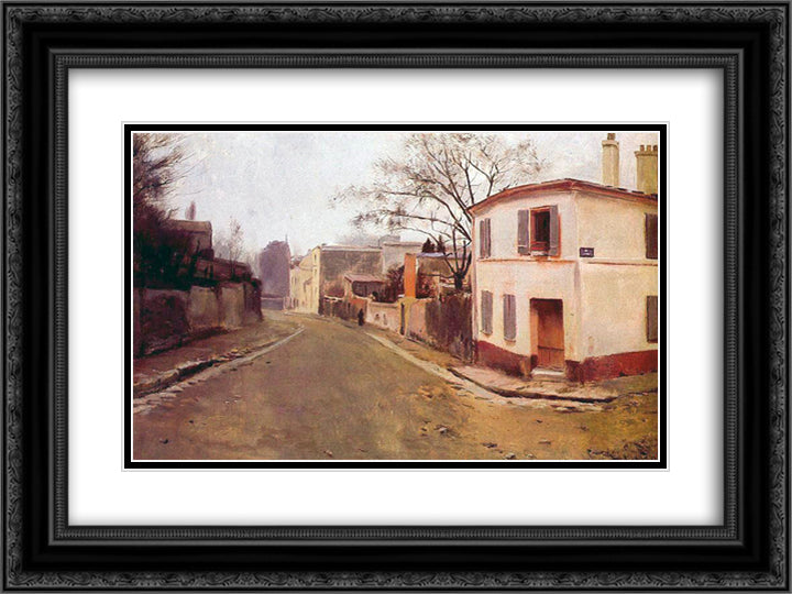 Rue des Saules in Montmartre 24x18 Black Ornate Wood Framed Art Print Poster with Double Matting by Rusinol, Santiago