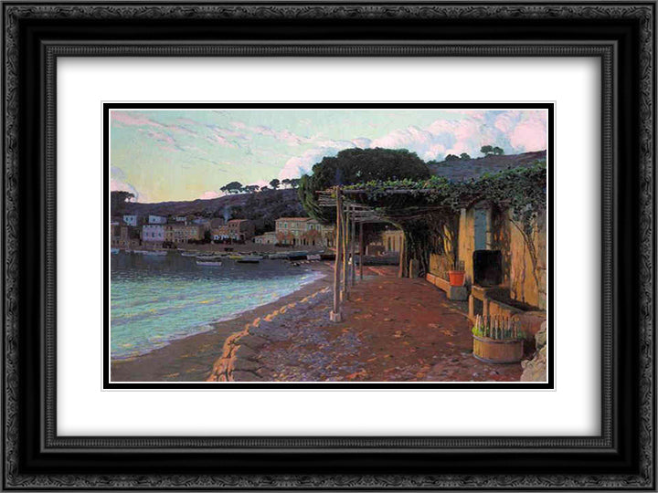 Soller on the north coast of Mallorca 24x18 Black Ornate Wood Framed Art Print Poster with Double Matting by Rusinol, Santiago
