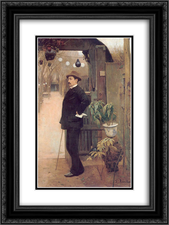 The painter Miguel Utrillo in the gardens of the Moulin de la Galette 18x24 Black Ornate Wood Framed Art Print Poster with Double Matting by Rusinol, Santiago