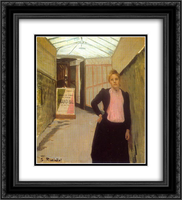 Ticket seller at the Moulin de la Galette dance hall 20x22 Black Ornate Wood Framed Art Print Poster with Double Matting by Rusinol, Santiago