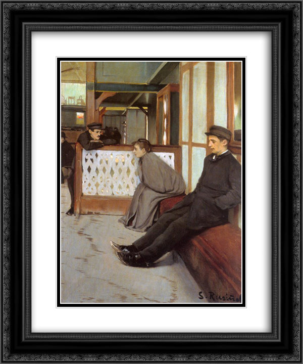 Waiting For Customers 20x24 Black Ornate Wood Framed Art Print Poster with Double Matting by Rusinol, Santiago