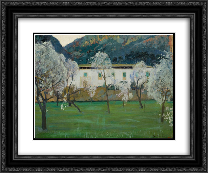 White Farmhouse (Bunyola, Majorca) 24x20 Black Ornate Wood Framed Art Print Poster with Double Matting by Rusinol, Santiago