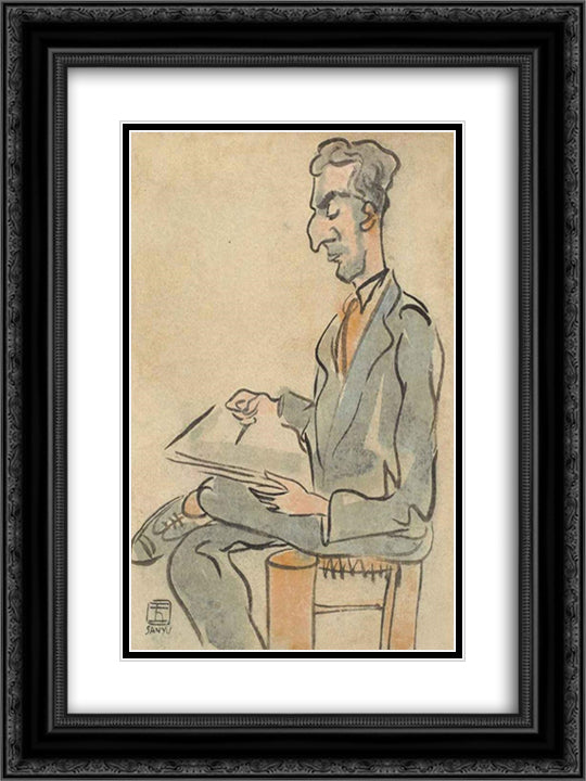 A French Professor 18x24 Black Ornate Wood Framed Art Print Poster with Double Matting by Sanyu