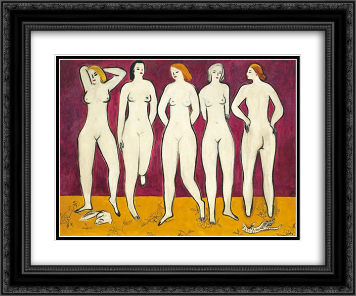 Five Nudes 24x20 Black Ornate Wood Framed Art Print Poster with Double Matting by Sanyu