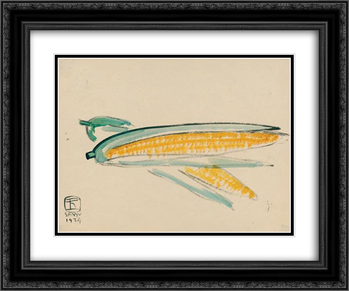 Golden Yellow Corn 24x20 Black Ornate Wood Framed Art Print Poster with Double Matting by Sanyu