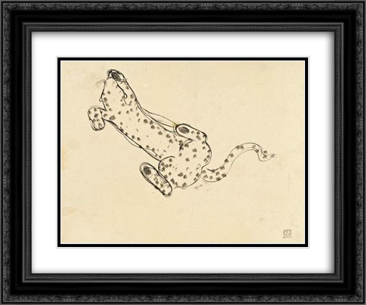 Leopard 24x20 Black Ornate Wood Framed Art Print Poster with Double Matting by Sanyu