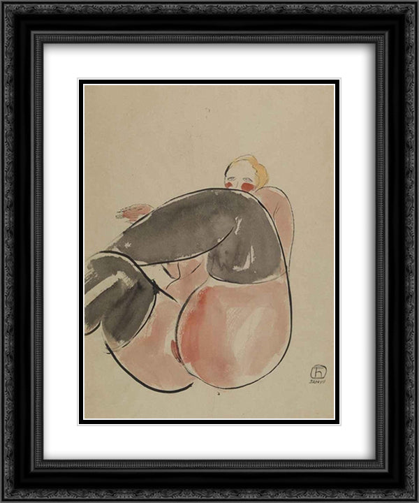 Lifting up a Leg 20x24 Black Ornate Wood Framed Art Print Poster with Double Matting by Sanyu