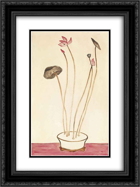 Pink Lotus 18x24 Black Ornate Wood Framed Art Print Poster with Double Matting by Sanyu