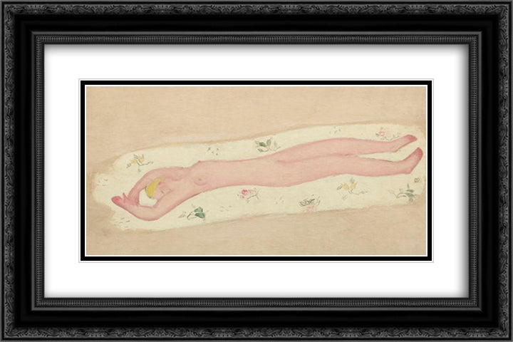 Pink Nude on Floral Sheet 24x16 Black Ornate Wood Framed Art Print Poster with Double Matting by Sanyu